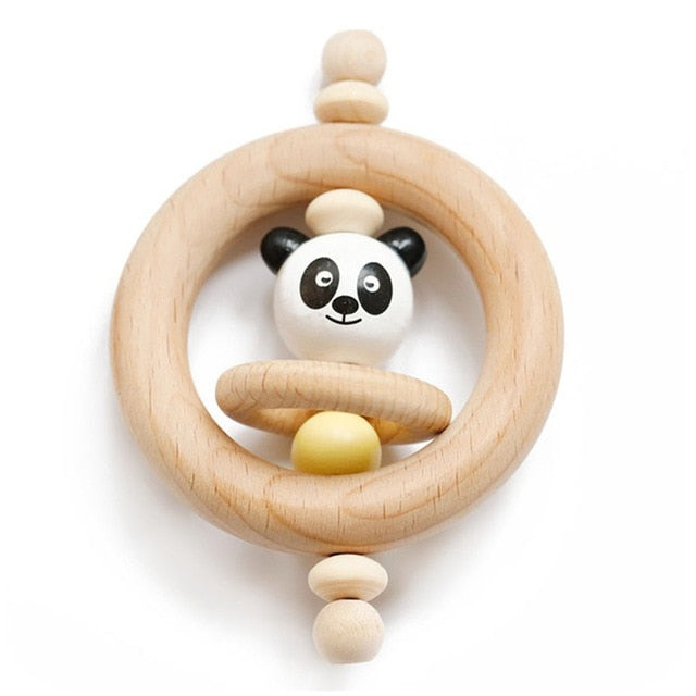 Wooden Rattle Beech Bear Hand Teething Wooden Ring Baby Rattles Play Gym Montessori Stroller Toy Educational Toys Let's Make