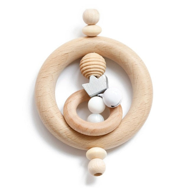 Wooden Rattle Beech Bear Hand Teething Wooden Ring Baby Rattles Play Gym Montessori Stroller Toy Educational Toys Let's Make