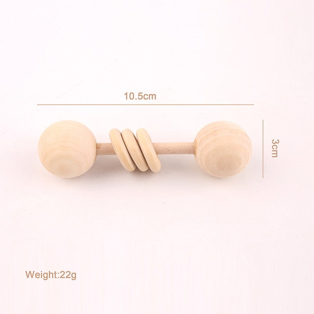 Wooden Rattle Beech Bear Hand Teething Wooden Ring Baby Rattles Play Gym Montessori Stroller Toy Educational Toys Let's Make