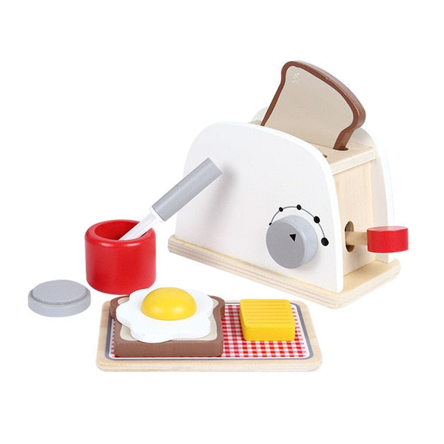 Wooden Kitchen Pretend Play Toy Simulation Wooden Coffee Machine Toaster Machine Food Mixer Baby Early Learning Educational Toys