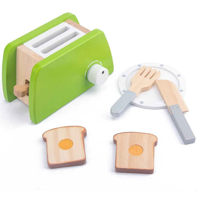 Wooden Kitchen Pretend Play Toy Simulation Wooden Coffee Machine Toaster Machine Food Mixer Baby Early Learning Educational Toys