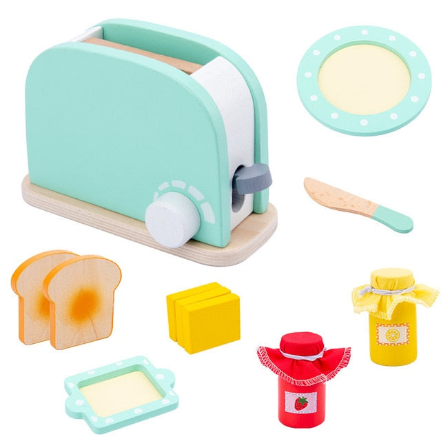 Wooden Kitchen Pretend Play Toy Simulation Wooden Coffee Machine Toaster Machine Food Mixer Baby Early Learning Educational Toys