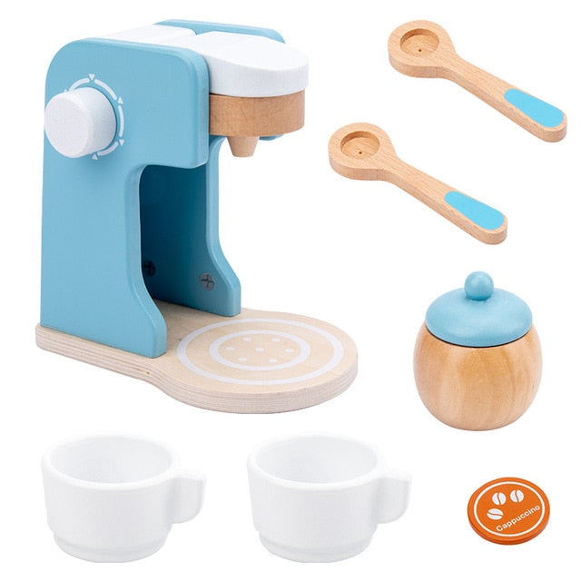 Wooden Kitchen Pretend Play Toy Simulation Wooden Coffee Machine Toaster Machine Food Mixer Baby Early Learning Educational Toys