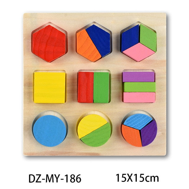 Montessori Wooden Puzzles Hand Grab Boards Toys Tangram Jigsaw Baby Educational Toys Cartoon Vehicle Animals Fruits 3D Puzzles