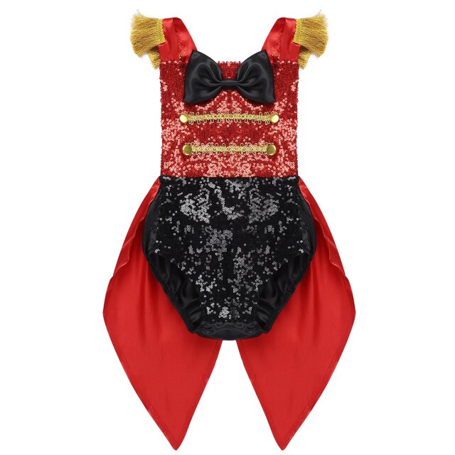 Infant Baby Girls Ringmaster Circus Costume Rompers Sleeveless Sequined Bowknot Romper for Halloween Cosplay Party Dress Up