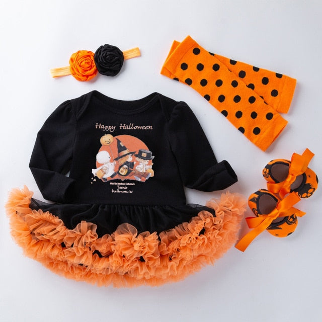 Halloween Baby Girl Clothing for Kids Romper Cotton Long Sleeve Toddler Pumpkin Jumpsuit Tutu Dress Costumes 2020 Popular