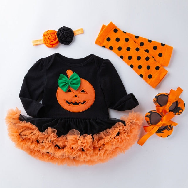 Halloween Baby Girl Clothing for Kids Romper Cotton Long Sleeve Toddler Pumpkin Jumpsuit Tutu Dress Costumes 2020 Popular