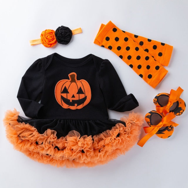 Halloween Baby Girl Clothing for Kids Romper Cotton Long Sleeve Toddler Pumpkin Jumpsuit Tutu Dress Costumes 2020 Popular