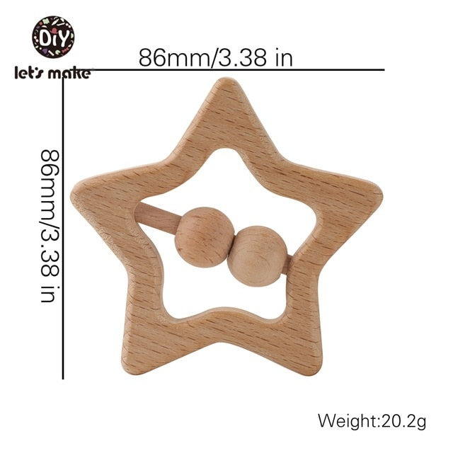 Wooden Rattle Beech Bear Hand Teething Wooden Ring Baby Rattles Play Gym Montessori Stroller Toy Educational Toys Let's Make