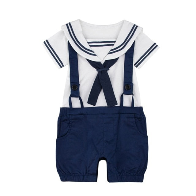 Newborn Baby Boys Girl Sailor Navy Style Romper Toddler Halloween 100% Cotton Suspender Jumpsuit Infant Braces with Hat Playsuit