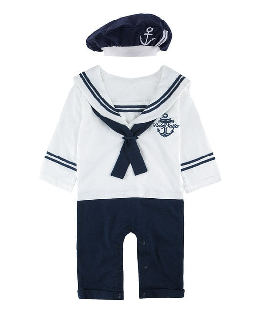 Newborn Baby Boys Girl Sailor Navy Style Romper Toddler Halloween 100% Cotton Suspender Jumpsuit Infant Braces with Hat Playsuit