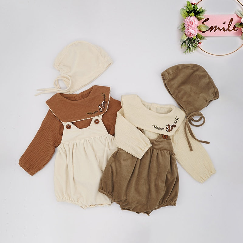 Corduroy Overalls Newborn Baby Rompers Cotton Cute Squirrel Collar Infant Clothes Outfits Autumn Twins Halloween Toddler romper