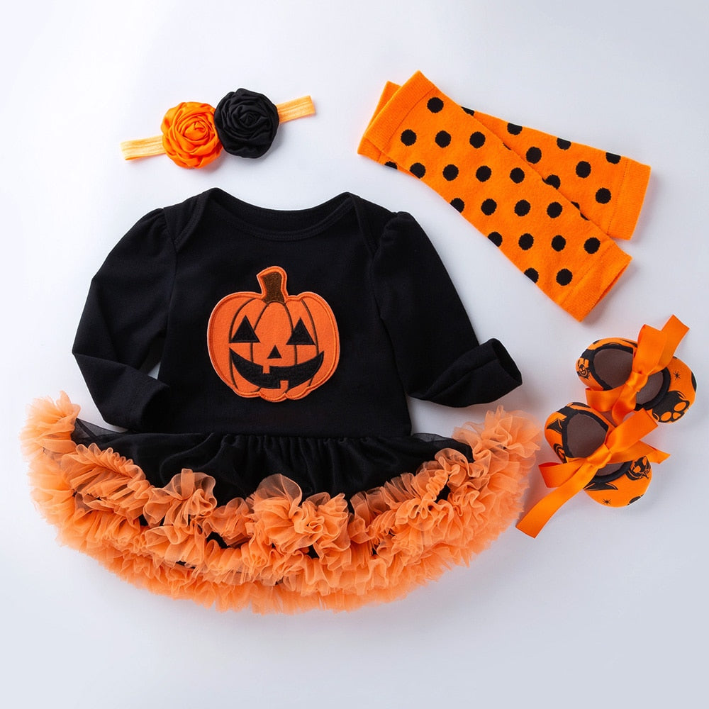 Halloween Baby Girl Clothing for Kids Romper Cotton Long Sleeve Toddler Pumpkin Jumpsuit Tutu Dress Costumes 2020 Popular