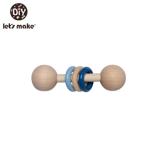 Wooden Rattle Beech Bear Hand Teething Wooden Ring Baby Rattles Play Gym Montessori Stroller Toy Educational Toys Let's Make