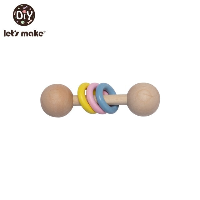 Wooden Rattle Beech Bear Hand Teething Wooden Ring Baby Rattles Play Gym Montessori Stroller Toy Educational Toys Let's Make