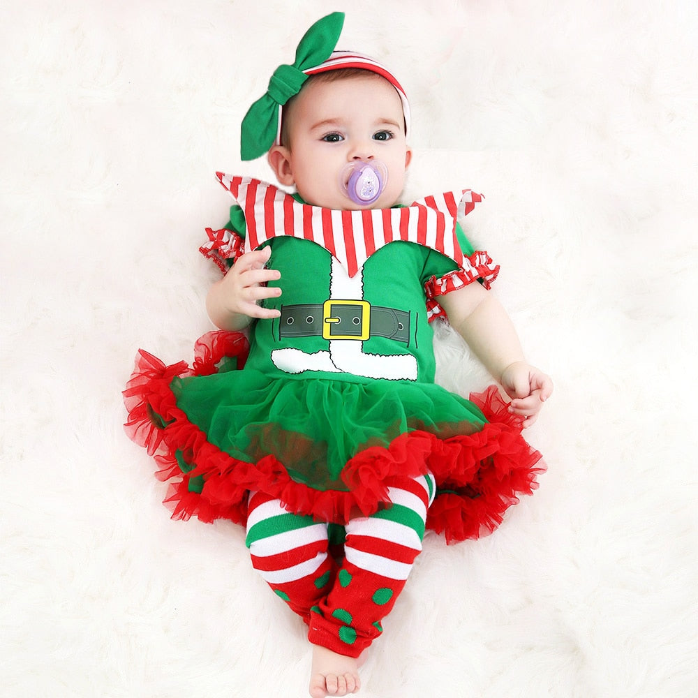 Newborn Romper Tutu Dress First Christmas Baby Clothing Girls Clown Suit 2022 New Year Party Dresses Infant Clothes 3pcs Set