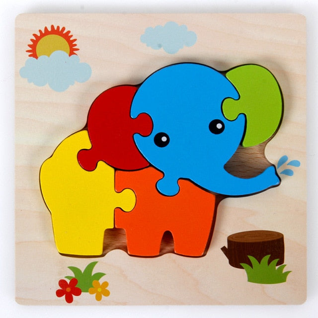 Kids Animal Montessori Puzzle 3D Double-sided Stripe Child Puzzle Wooden Toys Tell Story Educational Wooden Puzzles For Kids