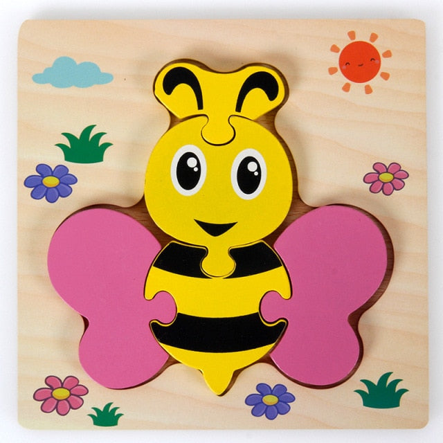 Kids Animal Montessori Puzzle 3D Double-sided Stripe Child Puzzle Wooden Toys Tell Story Educational Wooden Puzzles For Kids