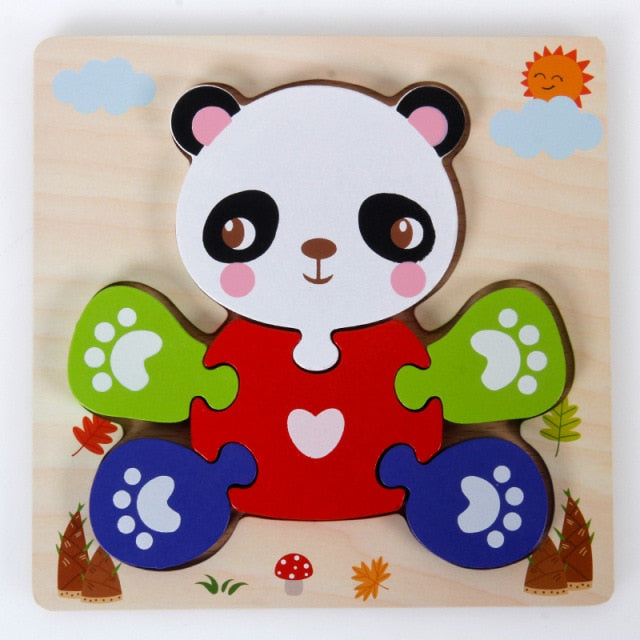 Kids Animal Montessori Puzzle 3D Double-sided Stripe Child Puzzle Wooden Toys Tell Story Educational Wooden Puzzles For Kids