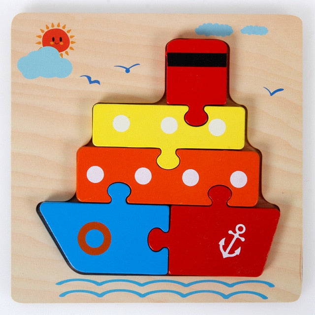 Kids Animal Montessori Puzzle 3D Double-sided Stripe Child Puzzle Wooden Toys Tell Story Educational Wooden Puzzles For Kids