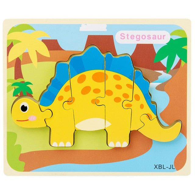 Kids Animal Montessori Puzzle 3D Double-sided Stripe Child Puzzle Wooden Toys Tell Story Educational Wooden Puzzles For Kids