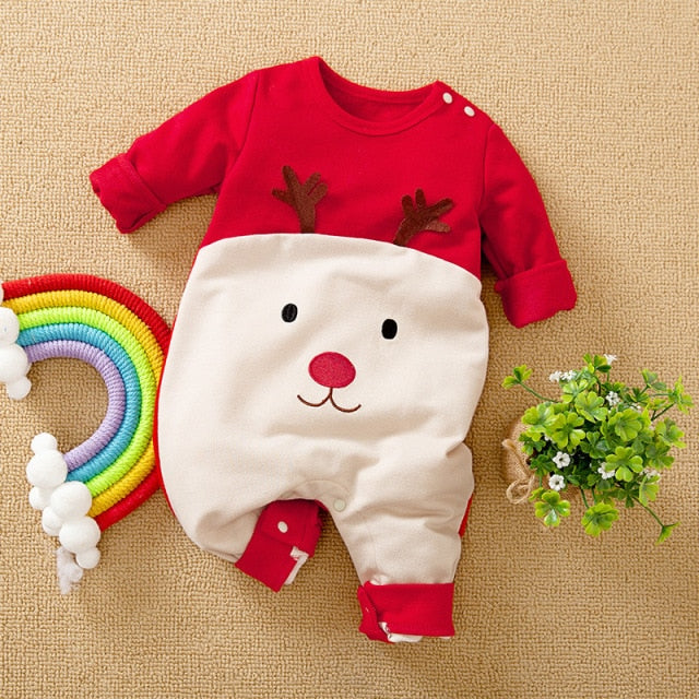 Toddler Boys Girls Rompers Kids Baby Christmas Costume Santa Claus Red Jumpsuits + Hats 2pcs Cotton Outfits For Newborn 0-24M