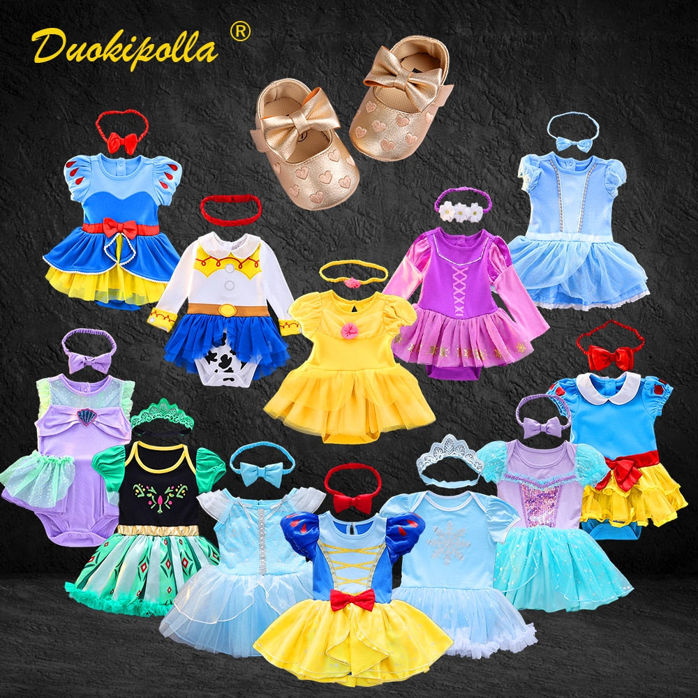 Halloween Girls Princess Romper 1 2 Year Old Birthday Dress Fancy Fairy Clothes for Newborns Elsa Ariel Rapunzel Belle Dress Up