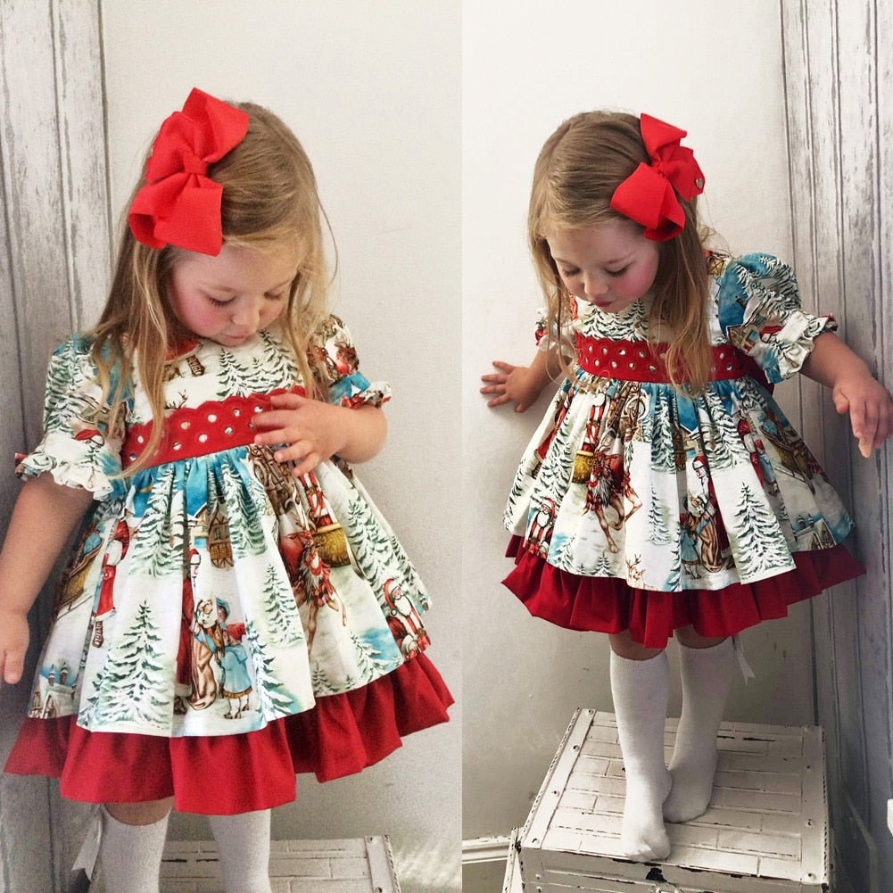 Christmas Dress for Baby Girls Clothes  Kids Baby Girl Bowknot Xmas Festival Party Pageant Formal Santa Dress Hair Band Outfit