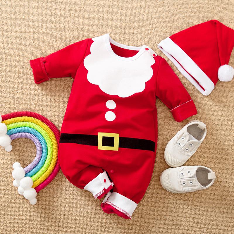 Toddler Boys Girls Rompers Kids Baby Christmas Costume Santa Claus Red Jumpsuits + Hats 2pcs Cotton Outfits For Newborn 0-24M