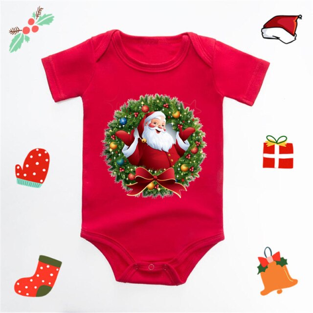 Ecavus Baby Jumpsuit Santa Claus Cute New Year Boys and Girls Red Short-sleeved New Year Suit Christmas Children's Clothing