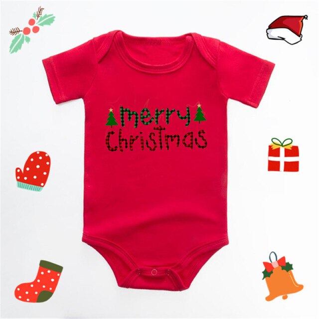 Ecavus Baby Jumpsuit Santa Claus Cute New Year Boys and Girls Red Short-sleeved New Year Suit Christmas Children's Clothing