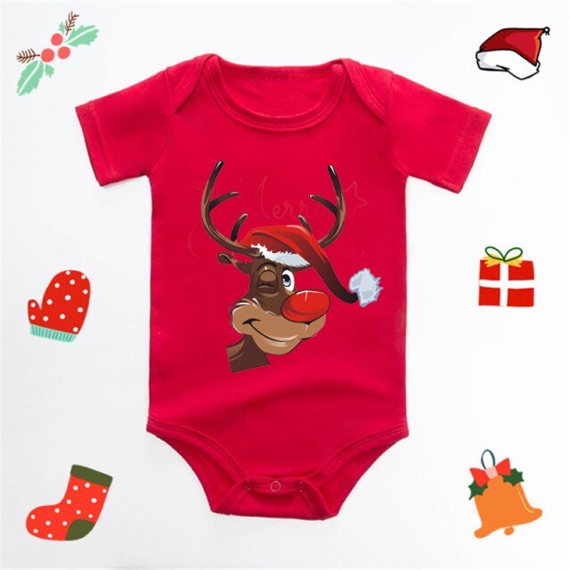 Ecavus Baby Jumpsuit Santa Claus Cute New Year Boys and Girls Red Short-sleeved New Year Suit Christmas Children's Clothing