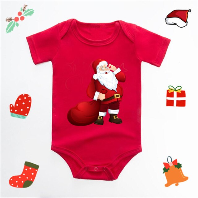 Ecavus Baby Jumpsuit Santa Claus Cute New Year Boys and Girls Red Short-sleeved New Year Suit Christmas Children's Clothing