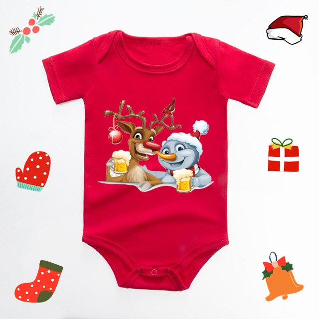 Ecavus Baby Jumpsuit Santa Claus Cute New Year Boys and Girls Red Short-sleeved New Year Suit Christmas Children's Clothing