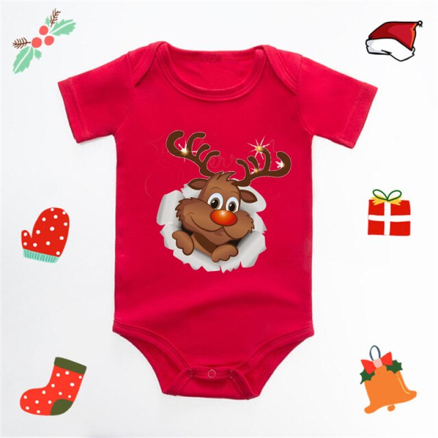 Ecavus Baby Jumpsuit Santa Claus Cute New Year Boys and Girls Red Short-sleeved New Year Suit Christmas Children's Clothing