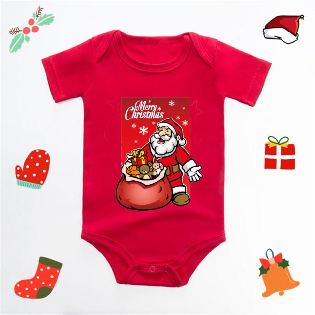 Ecavus Baby Jumpsuit Santa Claus Cute New Year Boys and Girls Red Short-sleeved New Year Suit Christmas Children's Clothing