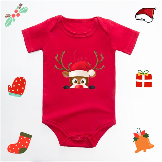 Ecavus Baby Jumpsuit Santa Claus Cute New Year Boys and Girls Red Short-sleeved New Year Suit Christmas Children's Clothing