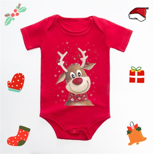 Ecavus Baby Jumpsuit Santa Claus Cute New Year Boys and Girls Red Short-sleeved New Year Suit Christmas Children's Clothing