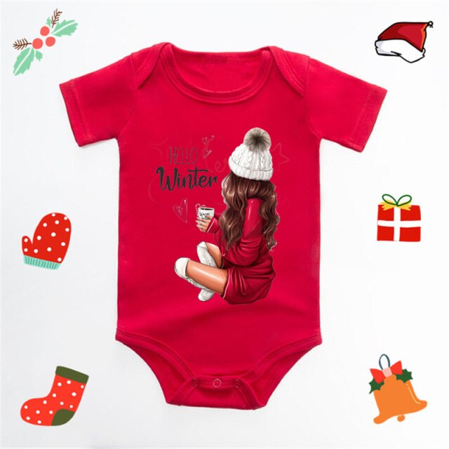 Ecavus Baby Jumpsuit Santa Claus Cute New Year Boys and Girls Red Short-sleeved New Year Suit Christmas Children's Clothing