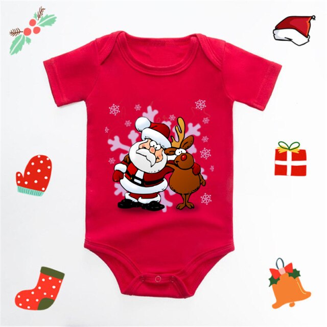 Ecavus Baby Jumpsuit Santa Claus Cute New Year Boys and Girls Red Short-sleeved New Year Suit Christmas Children's Clothing