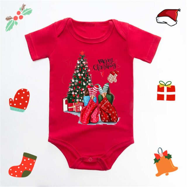 Ecavus Baby Jumpsuit Santa Claus Cute New Year Boys and Girls Red Short-sleeved New Year Suit Christmas Children's Clothing