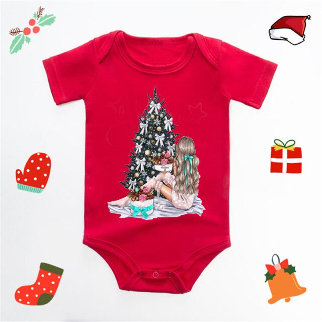 Ecavus Baby Jumpsuit Santa Claus Cute New Year Boys and Girls Red Short-sleeved New Year Suit Christmas Children's Clothing