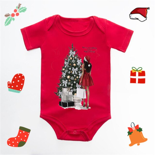 Ecavus Baby Jumpsuit Santa Claus Cute New Year Boys and Girls Red Short-sleeved New Year Suit Christmas Children's Clothing