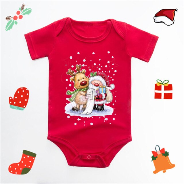 Ecavus Baby Jumpsuit Santa Claus Cute New Year Boys and Girls Red Short-sleeved New Year Suit Christmas Children's Clothing