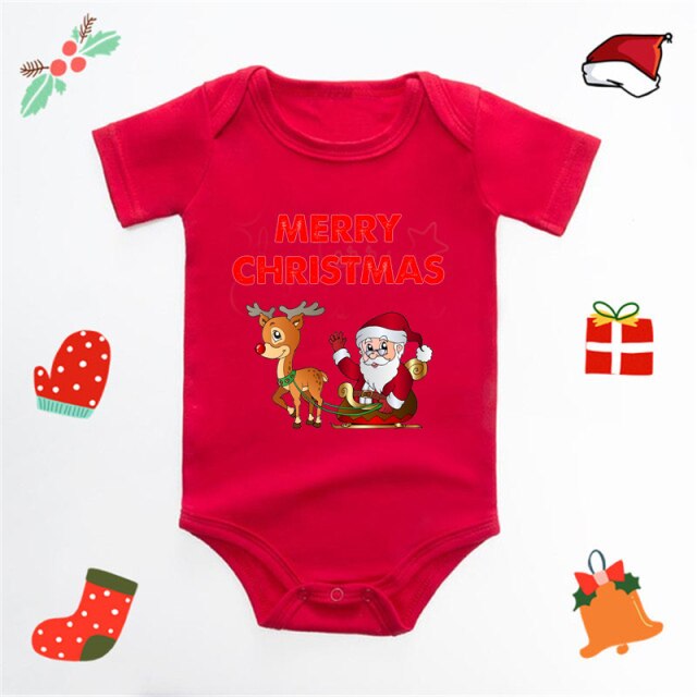 Ecavus Baby Jumpsuit Santa Claus Cute New Year Boys and Girls Red Short-sleeved New Year Suit Christmas Children's Clothing