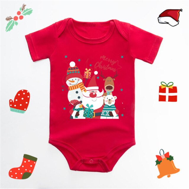 Ecavus Baby Jumpsuit Santa Claus Cute New Year Boys and Girls Red Short-sleeved New Year Suit Christmas Children's Clothing