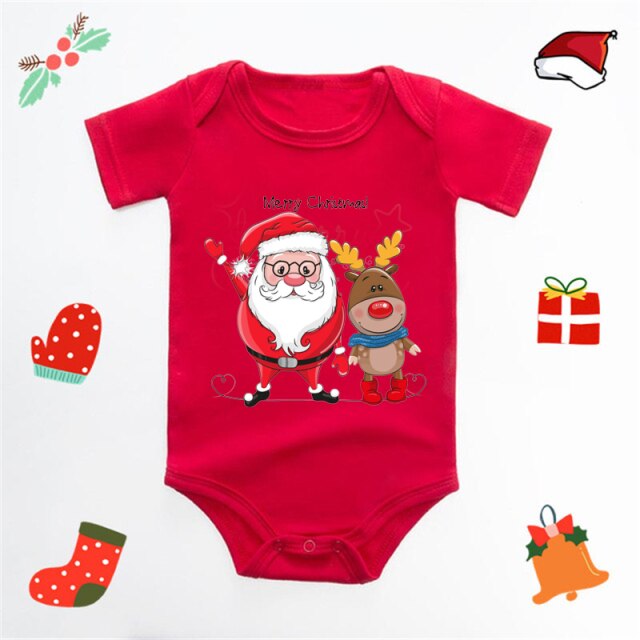 Ecavus Baby Jumpsuit Santa Claus Cute New Year Boys and Girls Red Short-sleeved New Year Suit Christmas Children's Clothing