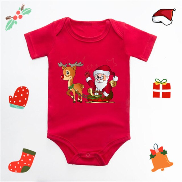 Ecavus Baby Jumpsuit Santa Claus Cute New Year Boys and Girls Red Short-sleeved New Year Suit Christmas Children's Clothing