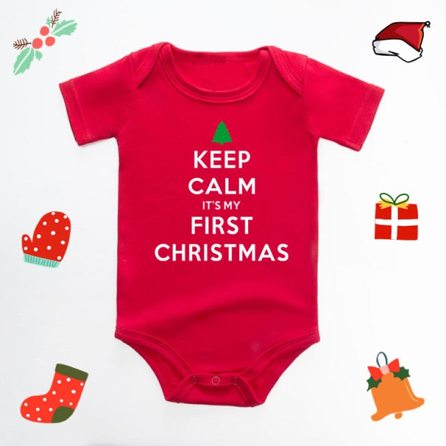 It's My First Christmas Reindeer Print New Year's Baby Clothes Red Bodysuit Cotton Christmas Romper Cute Infant Jumpsuit