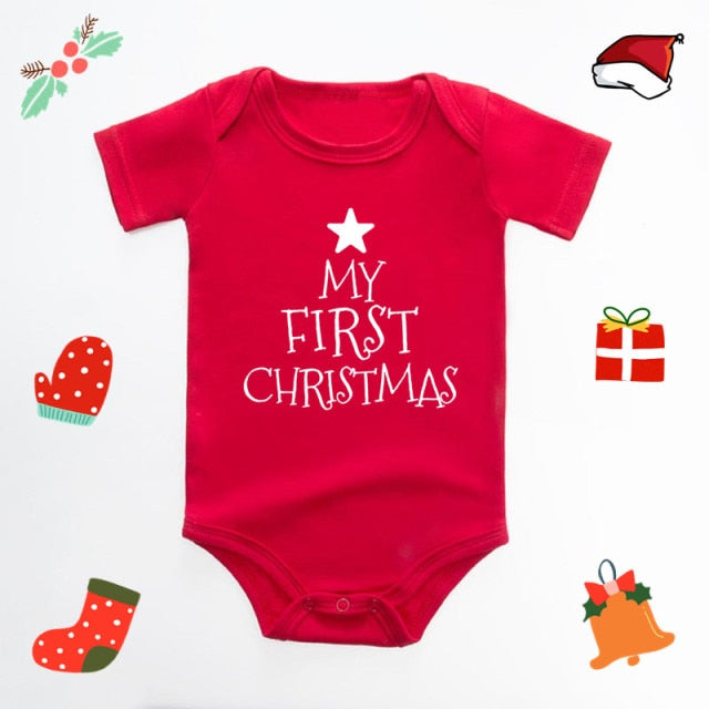 It's My First Christmas Reindeer Print New Year's Baby Clothes Red Bodysuit Cotton Christmas Romper Cute Infant Jumpsuit